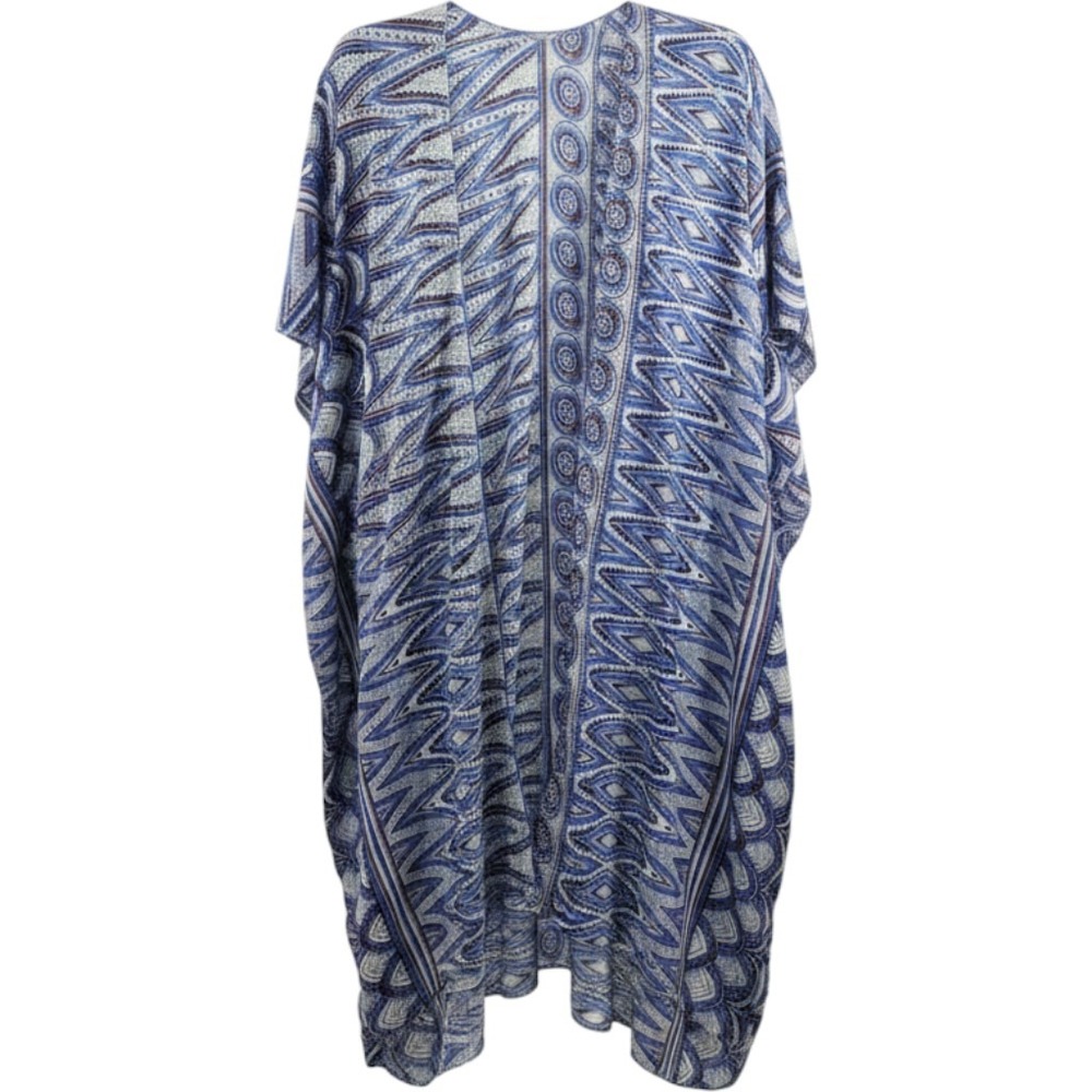 Jessica McClintock Kimono Wrap‎ Blue Geometric Oversized Womens OS